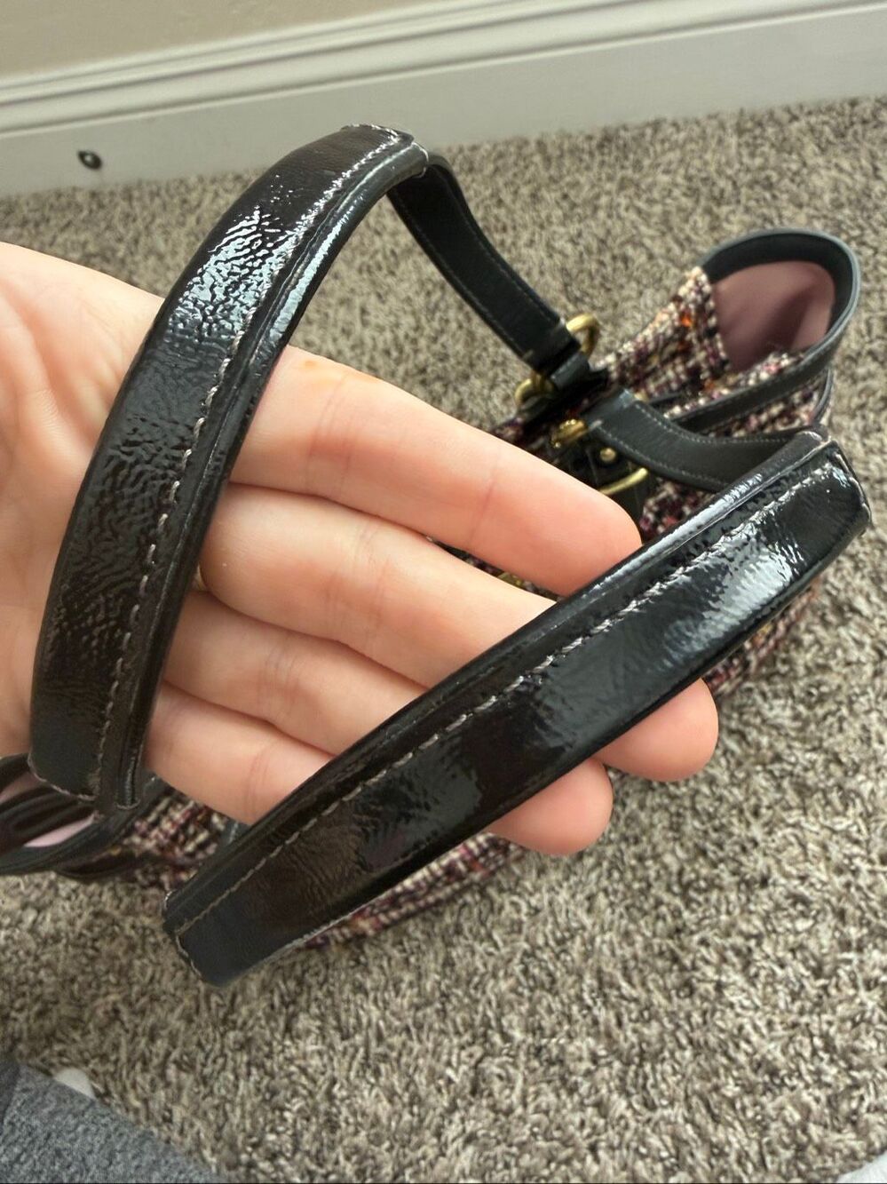 Coach Black/Multicolor Galaxy Tweed and Patent Leather Satchel - Picture 4 of 16